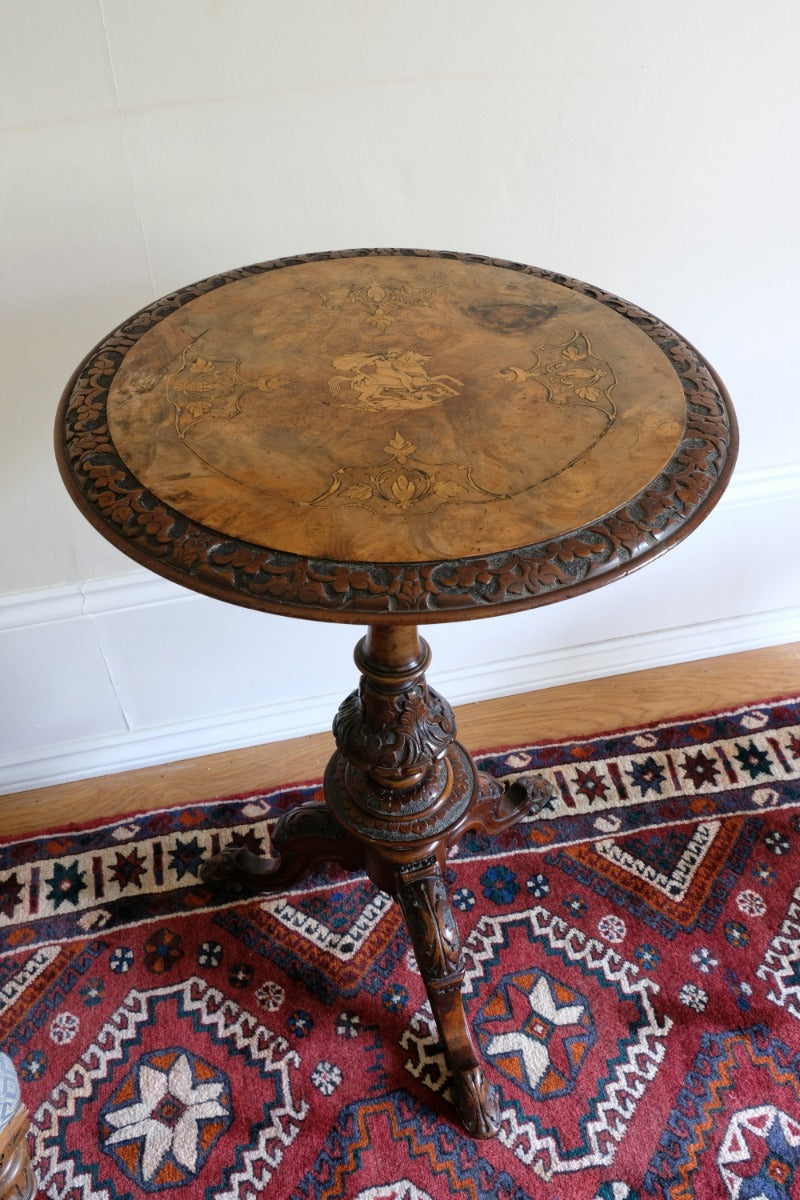 19th Century Burr Walnut & Marquetry Round Side Table