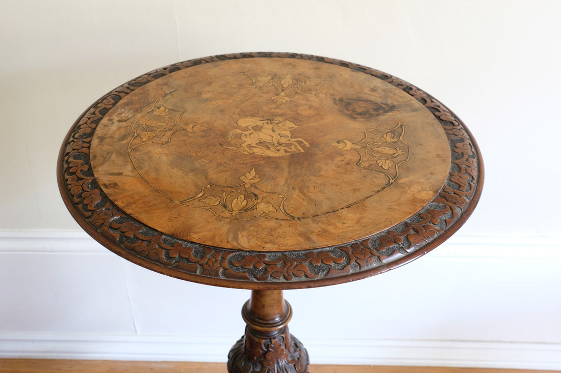 19th Century Burr Walnut & Marquetry Round Side Table