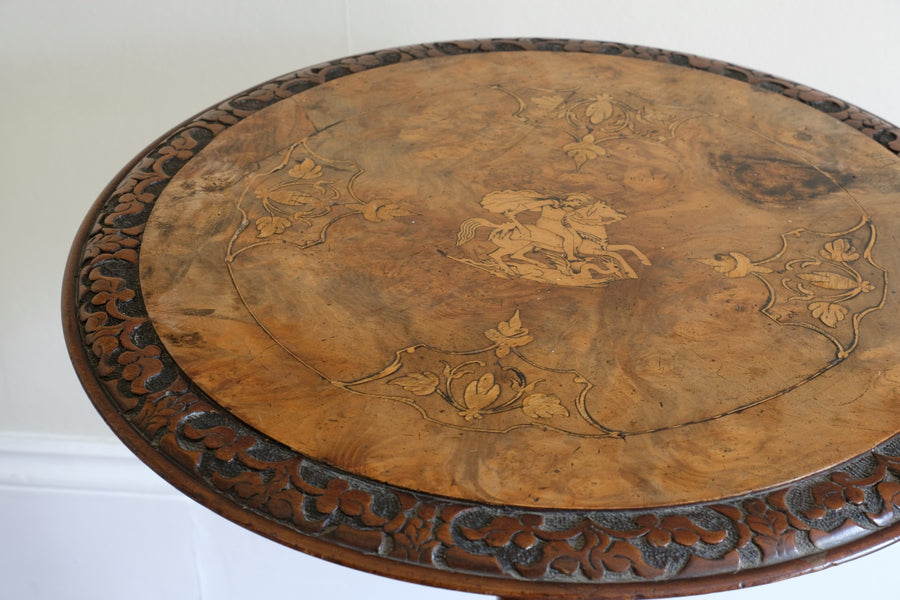 19th Century Burr Walnut & Marquetry Round Side Table