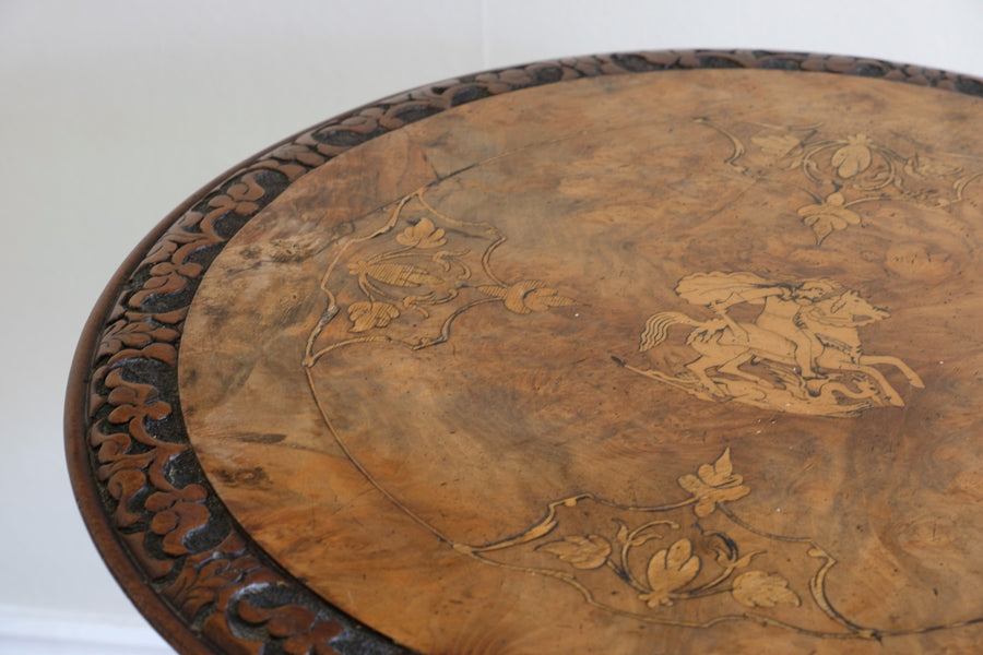 19th Century Burr Walnut & Marquetry Round Side Table