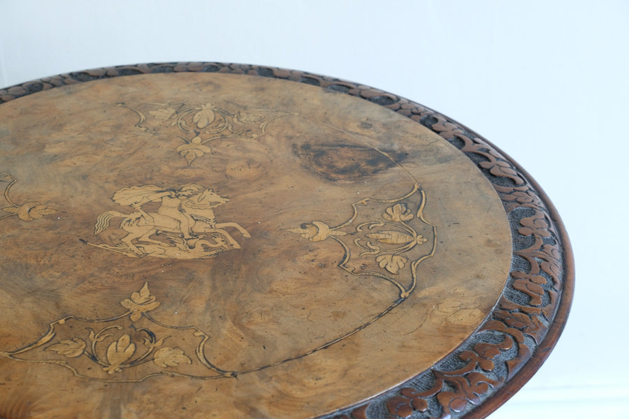 19th Century Burr Walnut & Marquetry Round Side Table