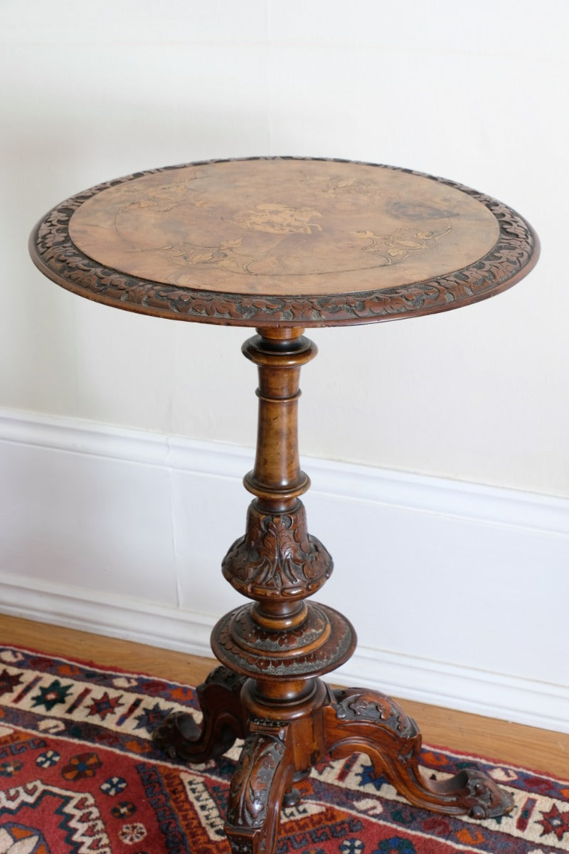 19th Century Burr Walnut & Marquetry Round Side Table