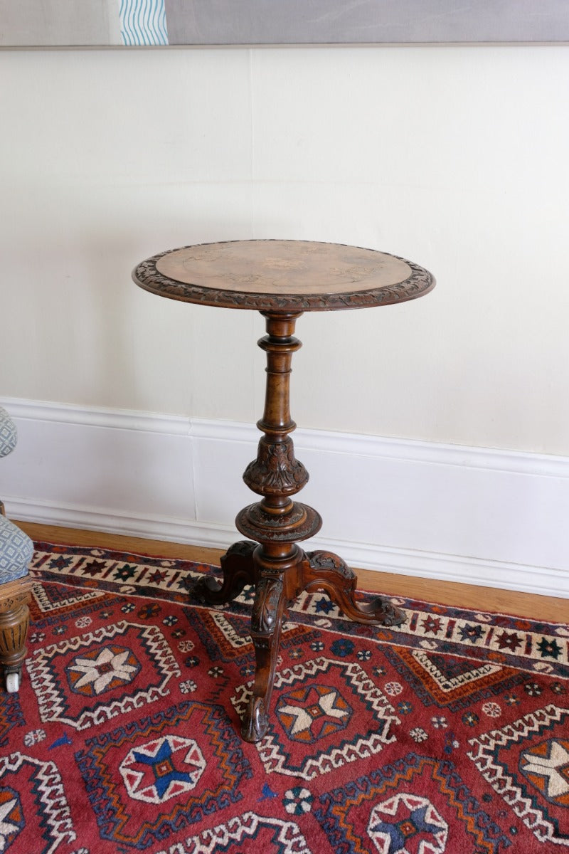 19th Century Burr Walnut & Marquetry Round Side Table