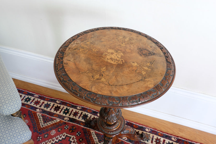 19th Century Burr Walnut & Marquetry Round Side Table