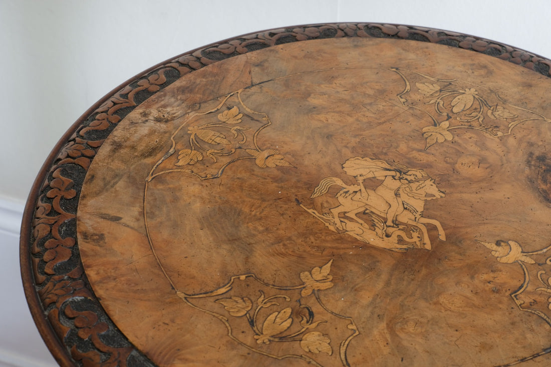 19th Century Burr Walnut & Marquetry Round Side Table