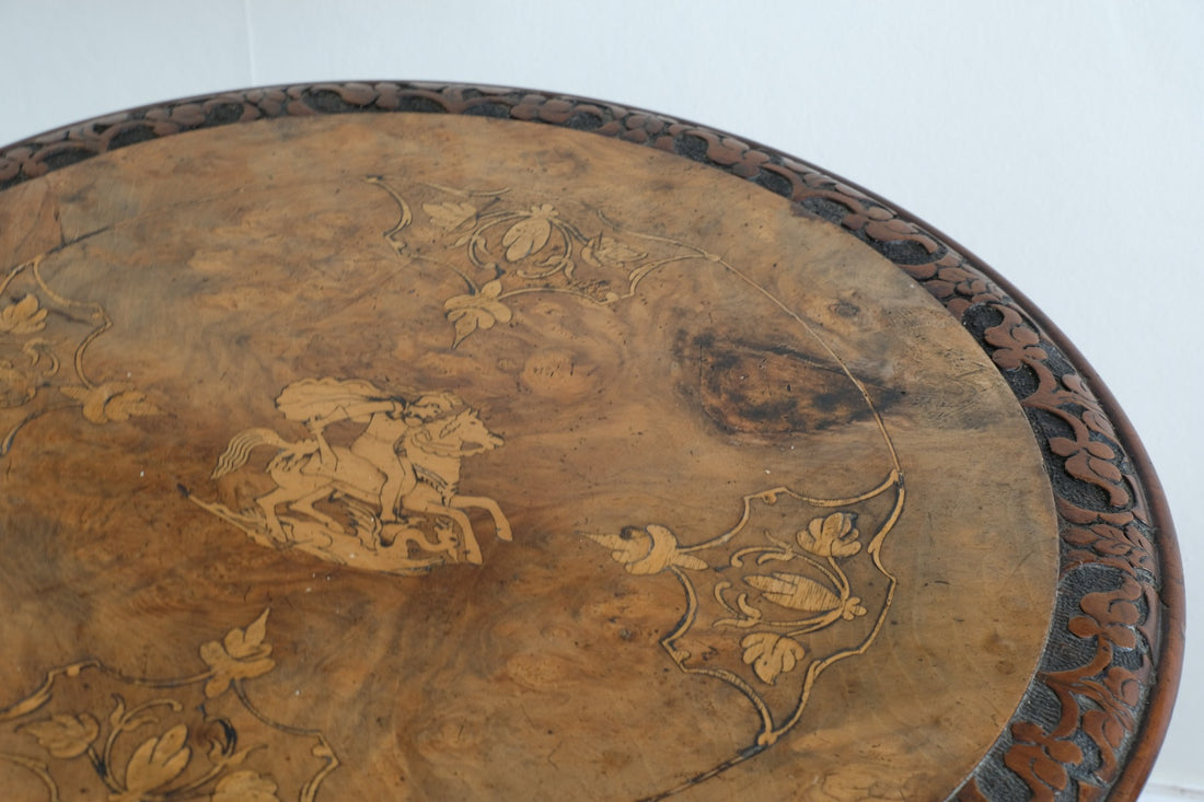 19th Century Burr Walnut & Marquetry Round Side Table