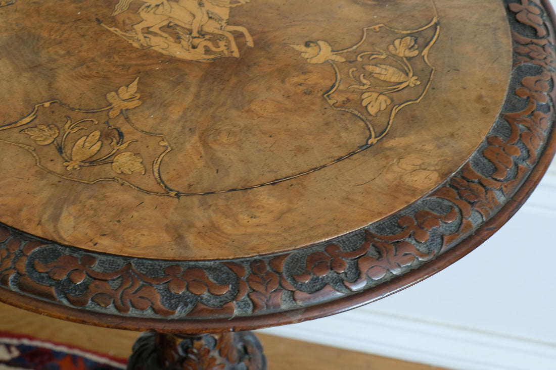 19th Century Burr Walnut & Marquetry Round Side Table