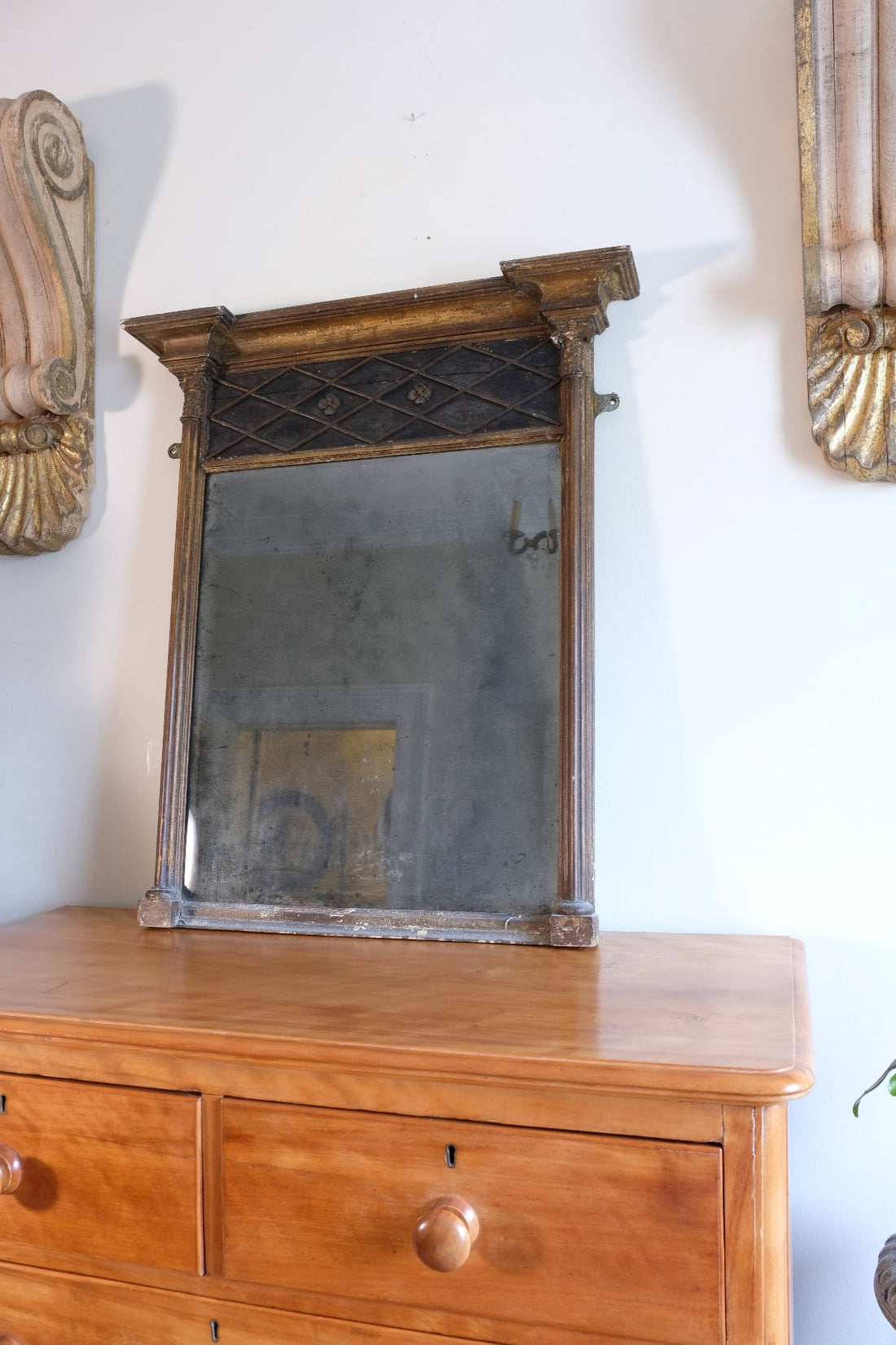 Regency pier mirror with original foxed bevelled glass and giltwood frame circa 1820s