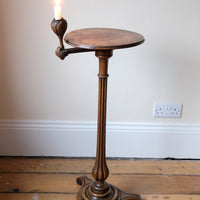 English Regency solid walnut candlestand table with burr walnut top and tulip-shaped sconce