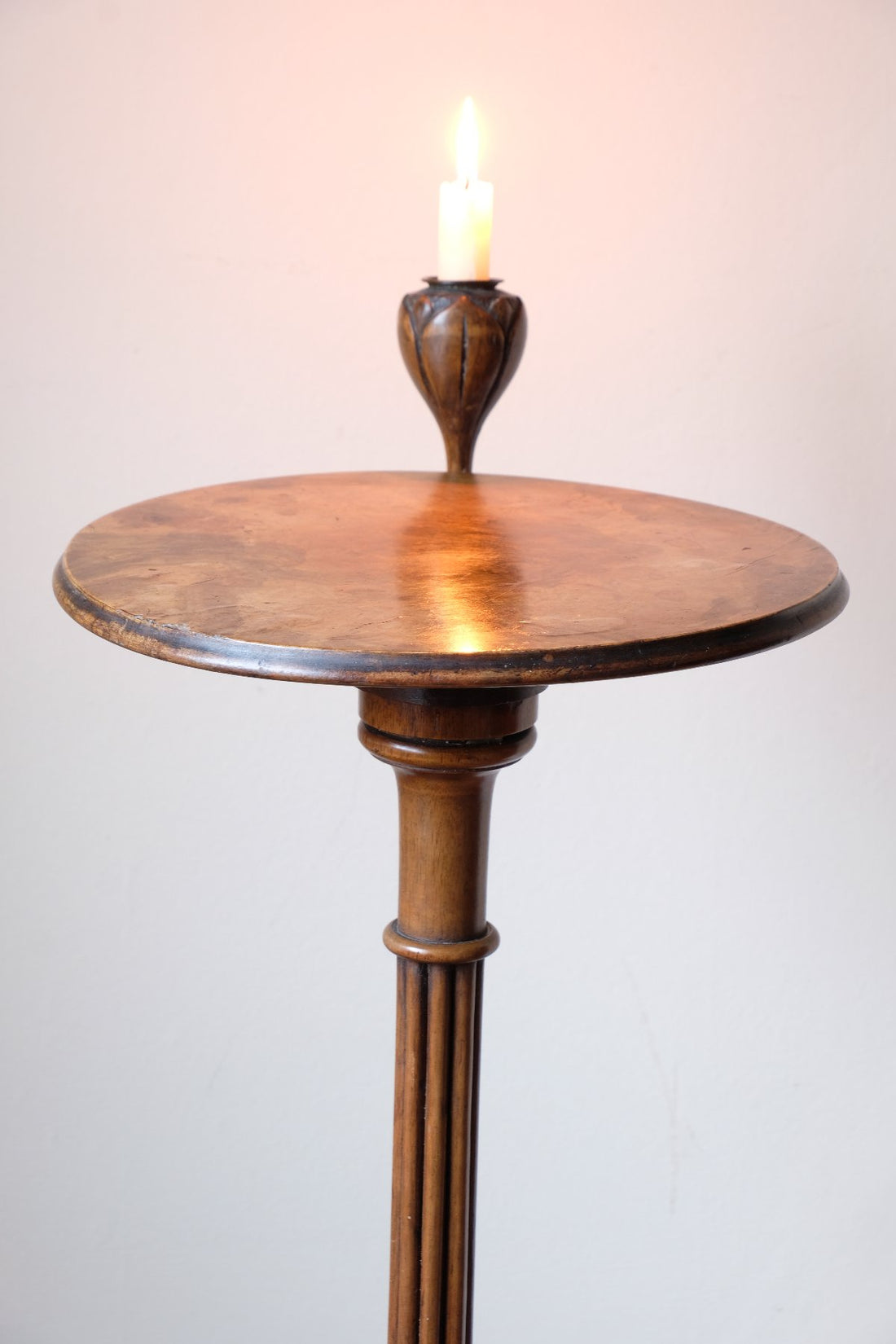 English Regency Burr Walnut Candlestand Table Circa 1815–1825 with Tripod Weighted Base