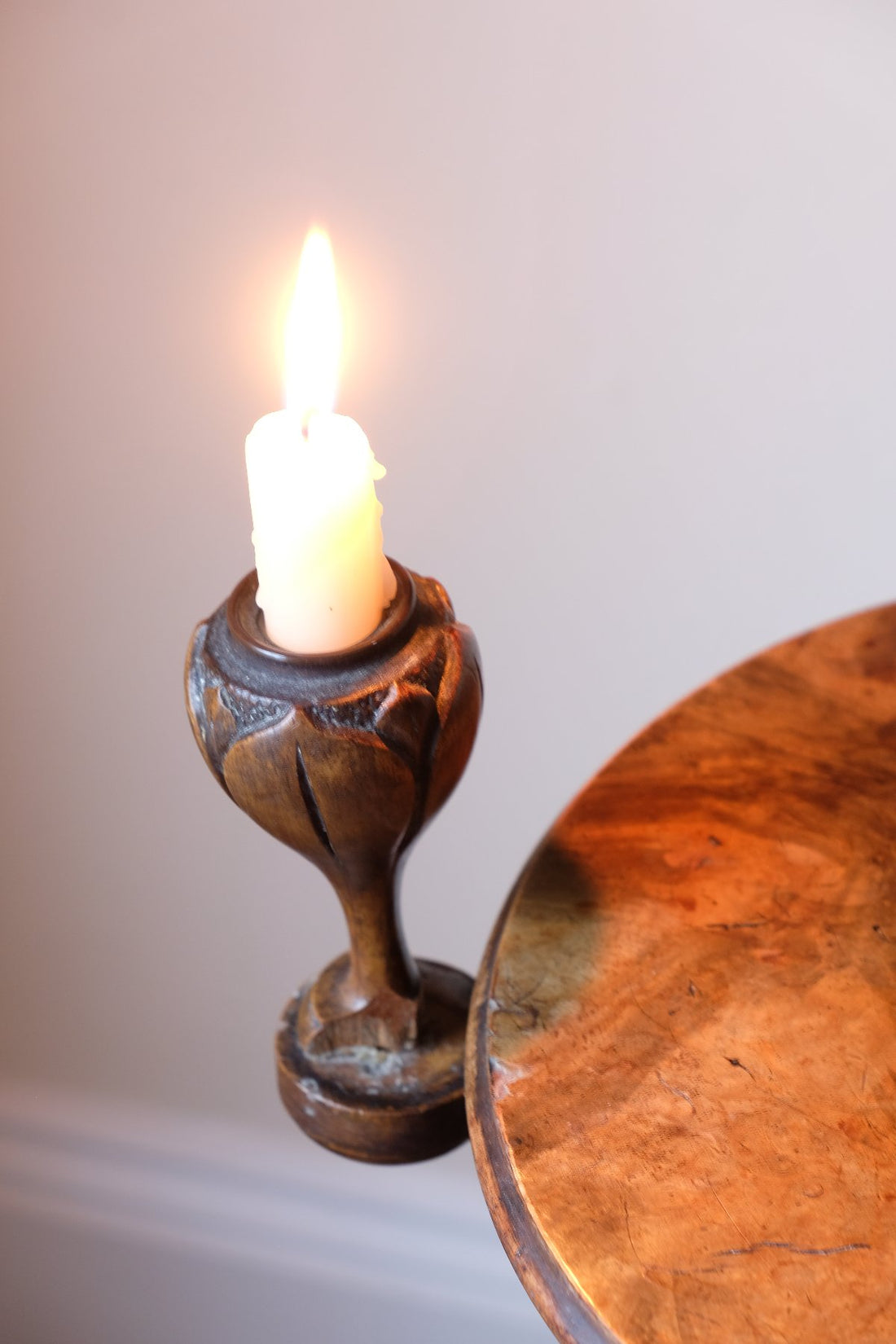 English Regency Burr Walnut Candlestand Table Circa 1815–1825 with Tripod Weighted Base