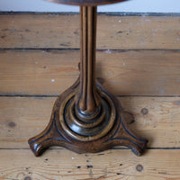 English Regency solid walnut candlestand table with burr walnut top and tulip-shaped sconce
