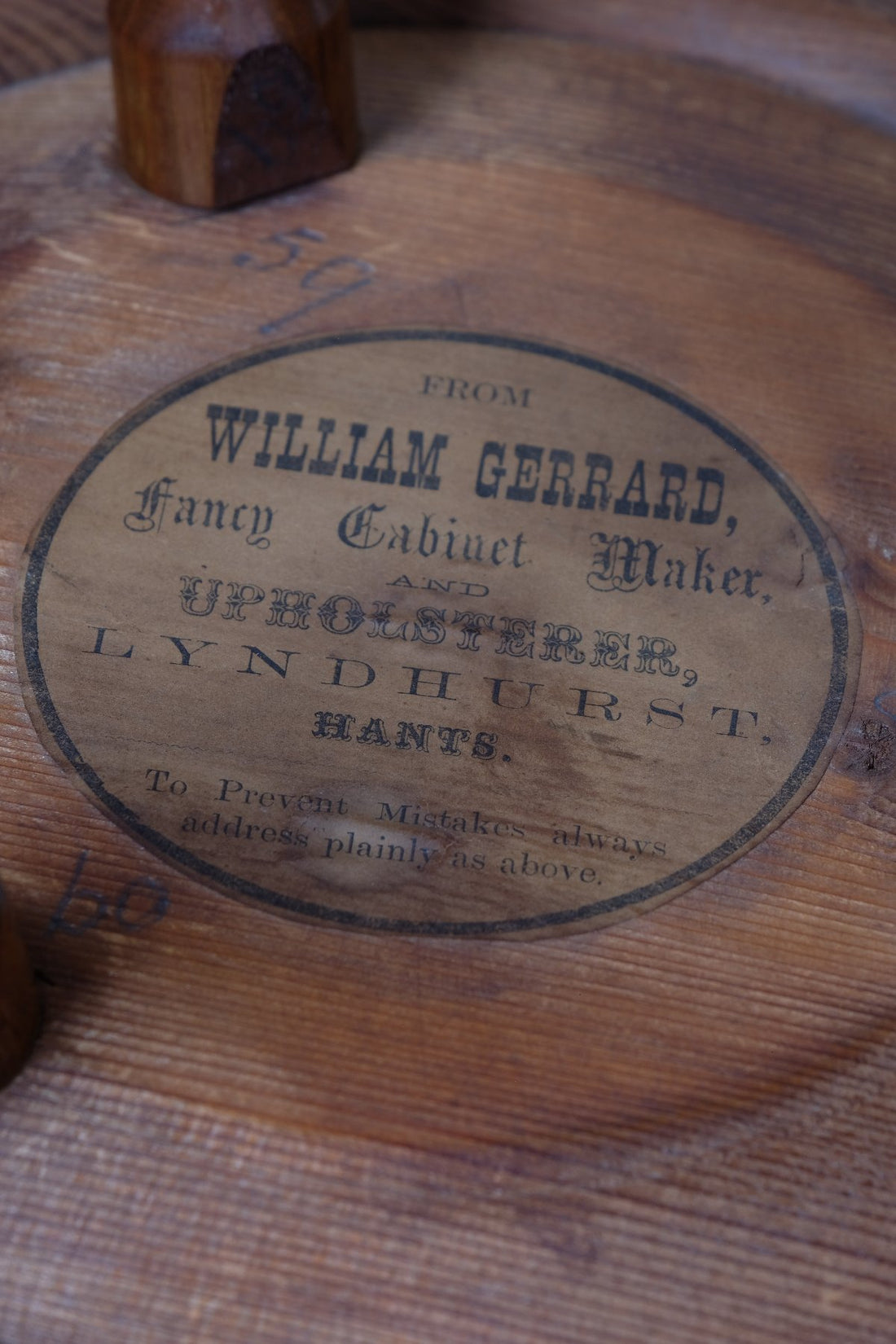 Orginal Label - William Gerrard mahogany cricket table with faux bamboo legs