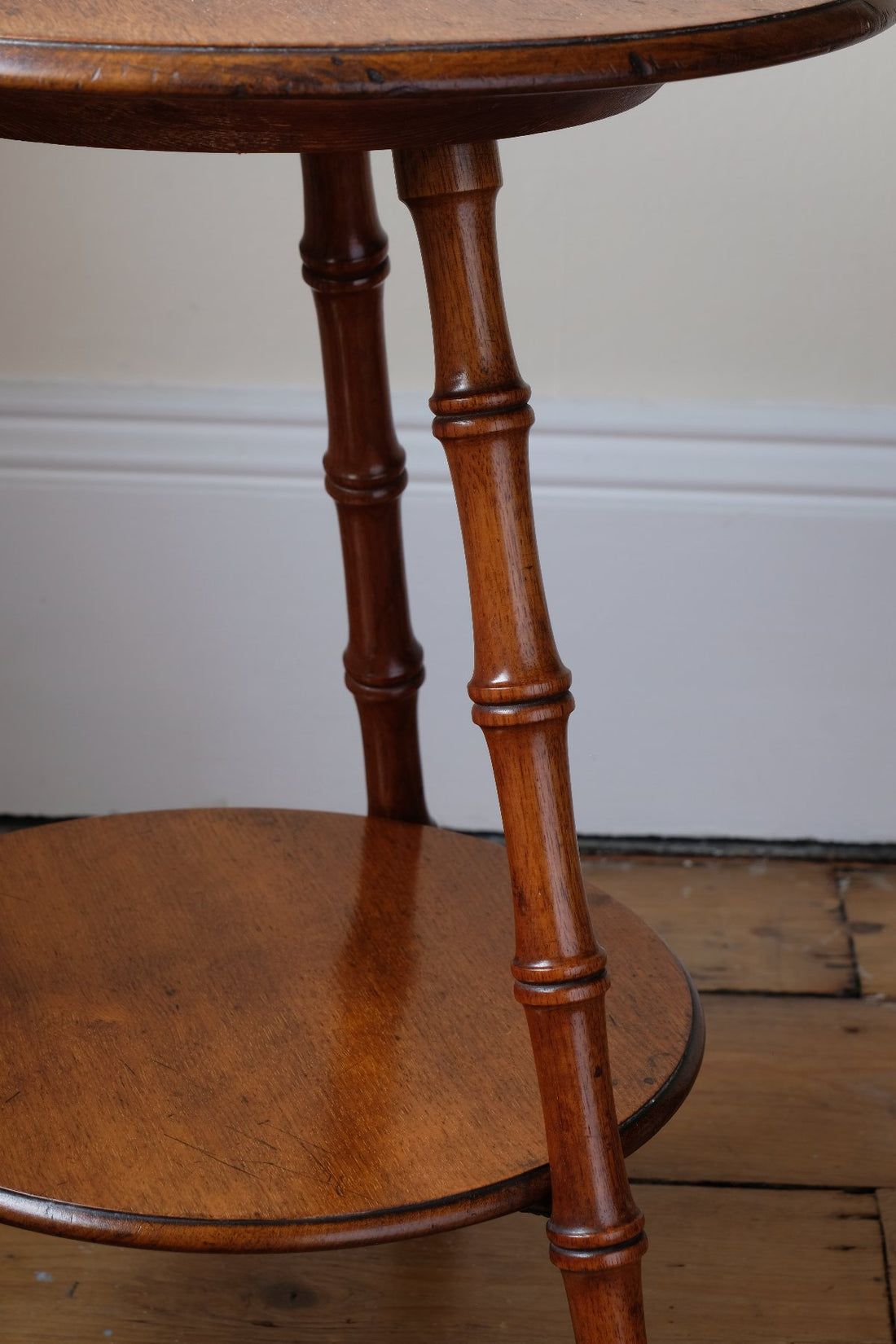 Faux bamboo leg detail - William Gerrard mahogany cricket table with faux bamboo legs