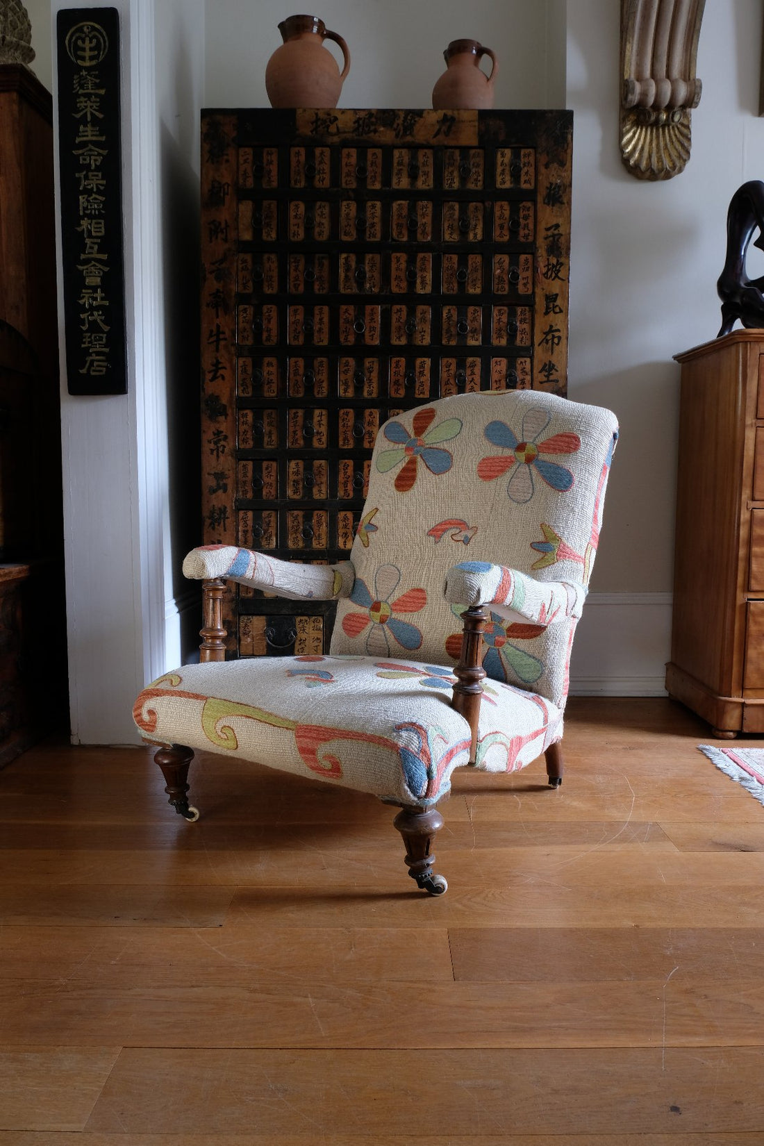 Afghan Suzani Kilim Upholstered 19th Century Country House Armchair