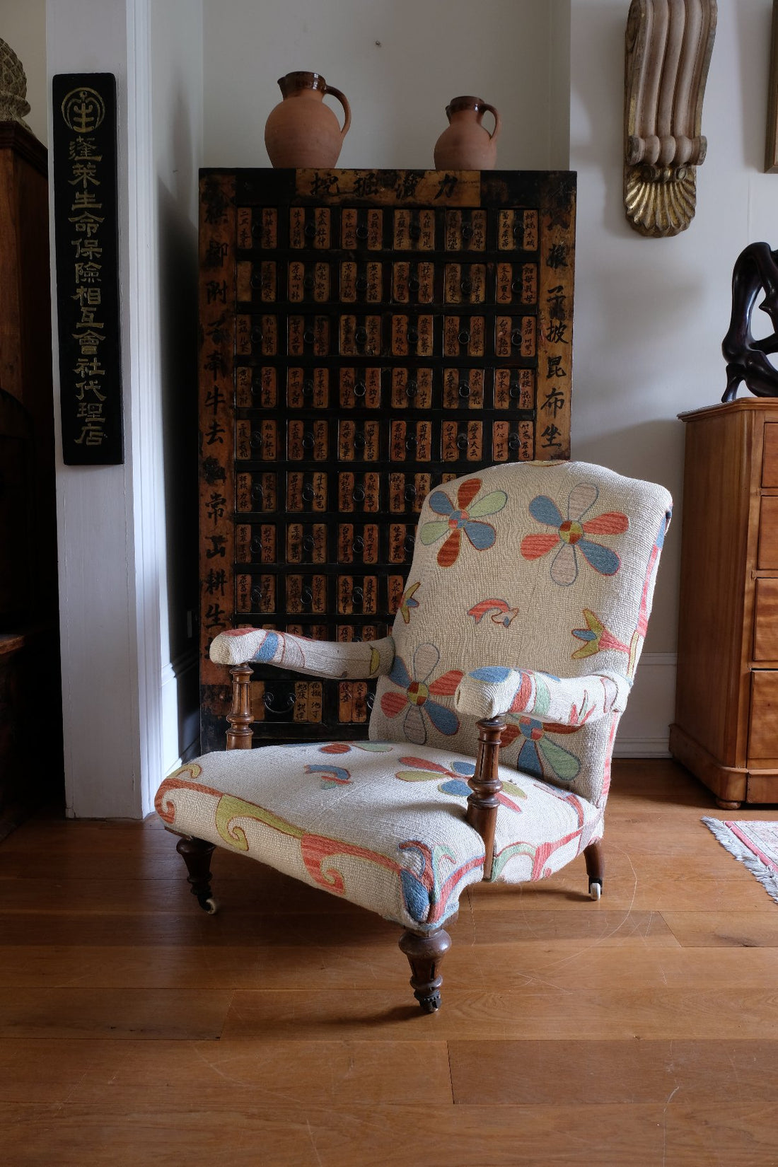 Afghan Suzani Kilim Upholstered 19th Century Country House Armchair