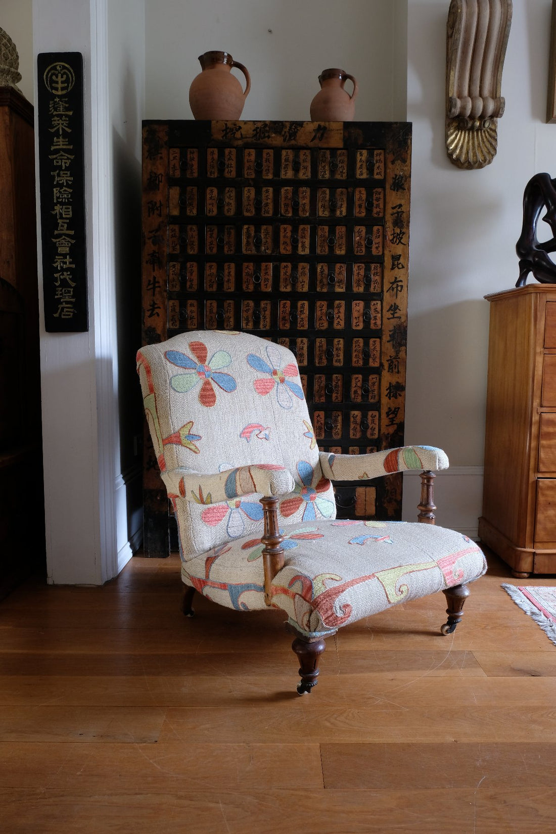 Afghan Suzani Kilim Upholstered 19th Century Country House Armchair