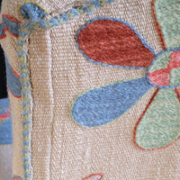 Close up of chain stitching and piping on a Afghan Suzani Kilim Upholstered 19th Century Country House Armchair