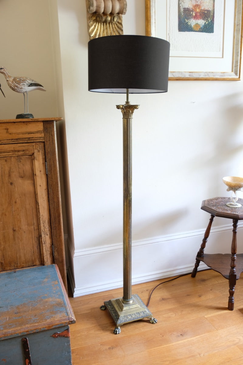 19th Century Paw Feet Brass Base Standard Lamp