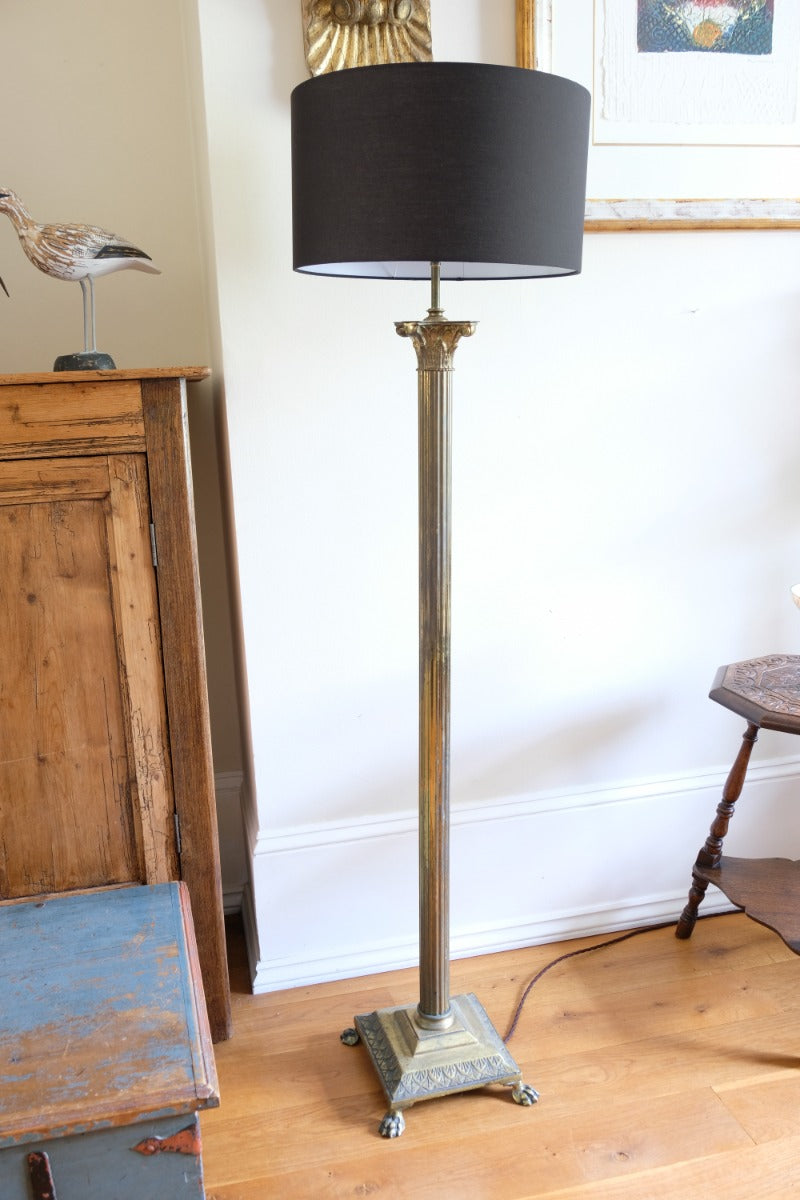 19th Century Paw Feet Brass Base Standard Lamp