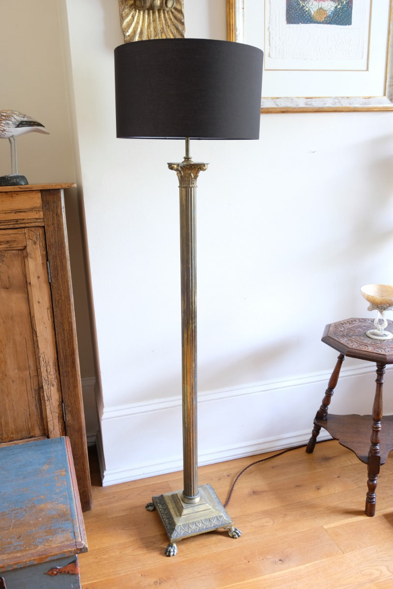 19th Century Paw Feet Brass Base Standard Lamp