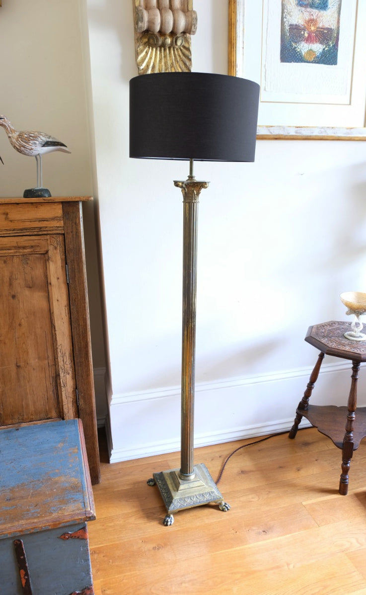 19th Century Paw Feet Brass Base Standard Lamp