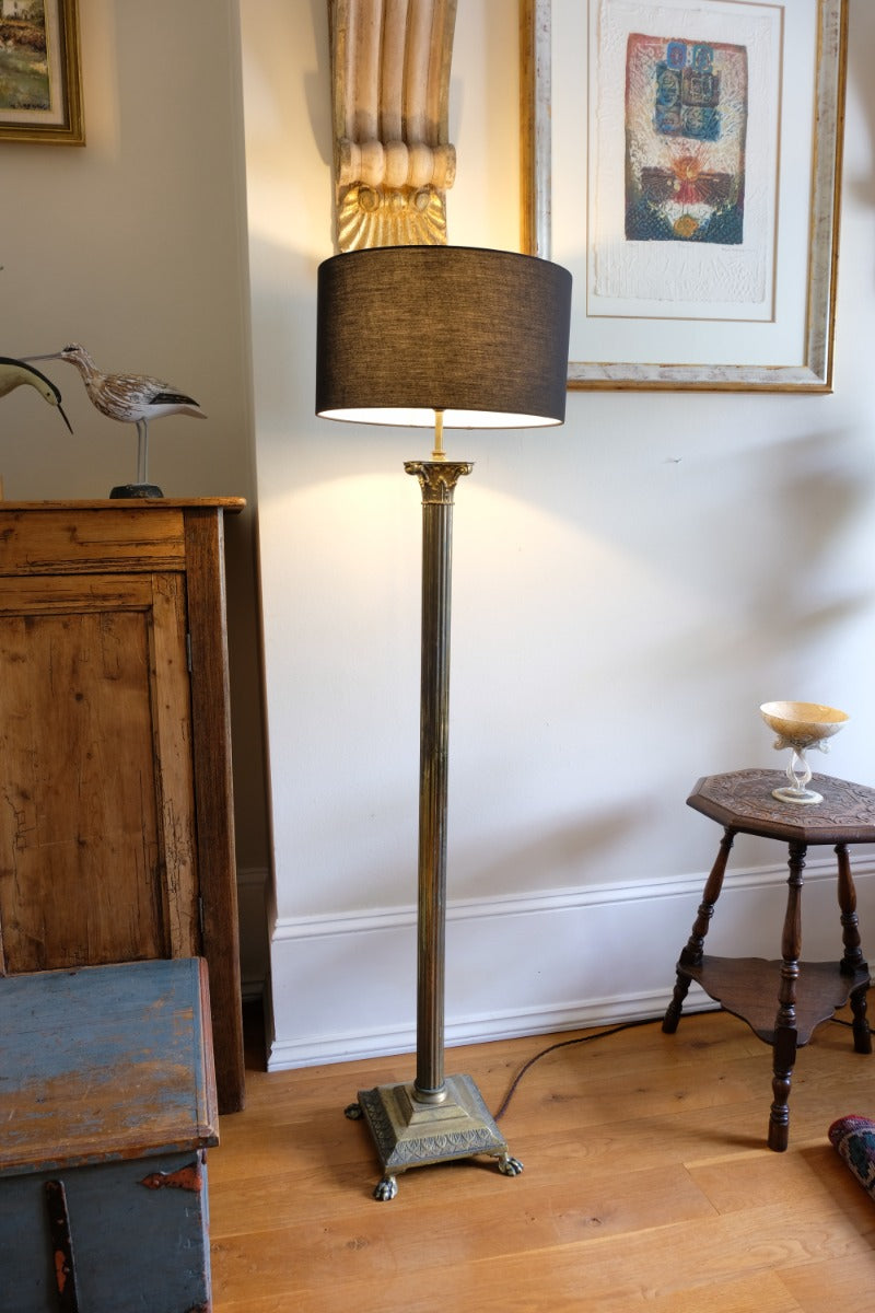 19th Century Paw Feet Brass Base Standard Lamp