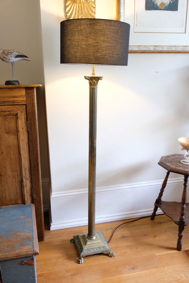 19th Century Paw Feet Brass Base Standard Lamp