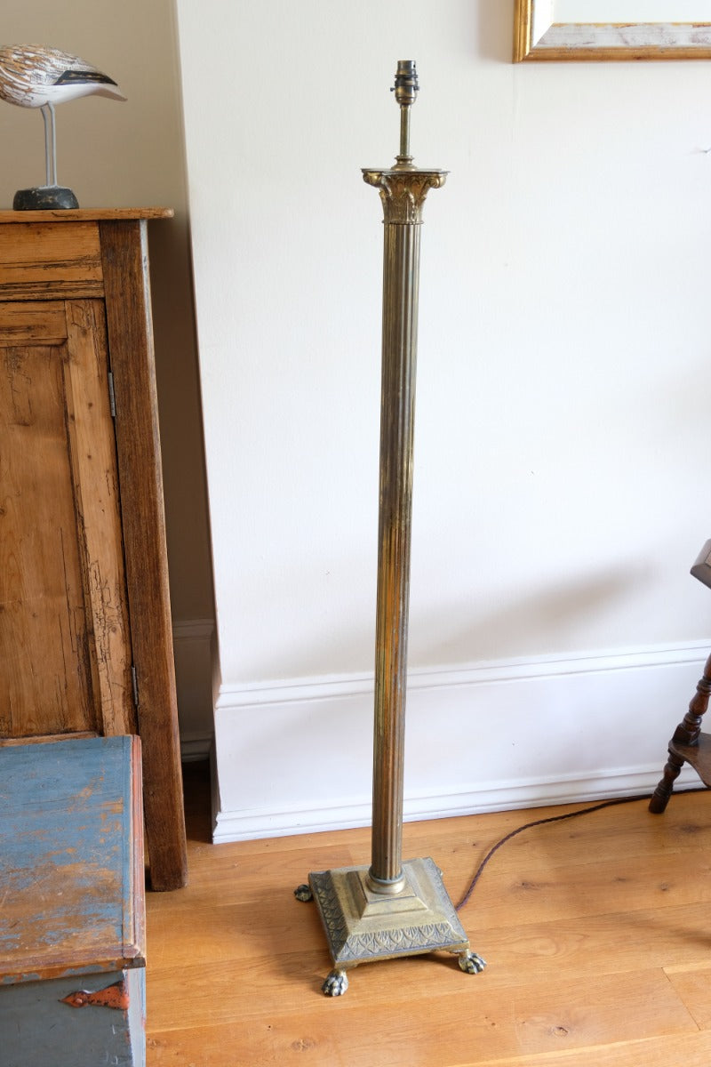 19th Century Paw Feet Brass Base Standard Lamp