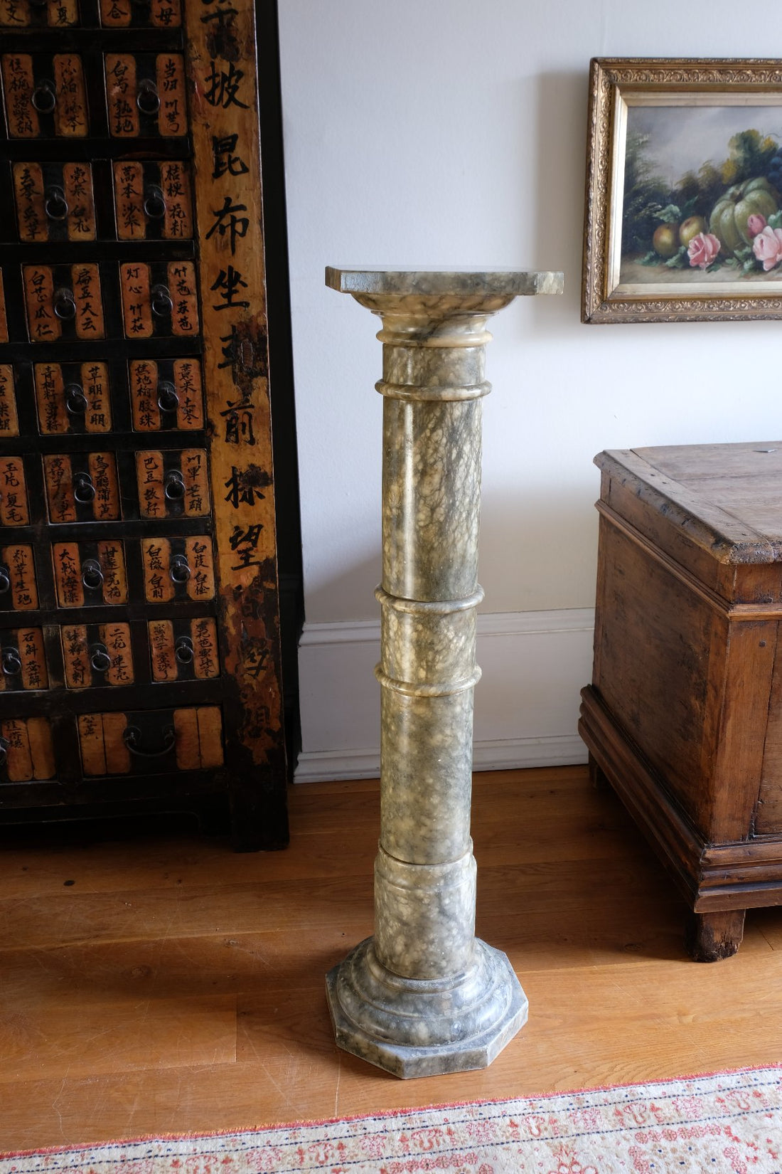 Antique Verd Antique green brecciated marble pedestal column Victorian display stand