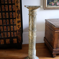 Antique Verd Antique green brecciated marble pedestal column Victorian display stand