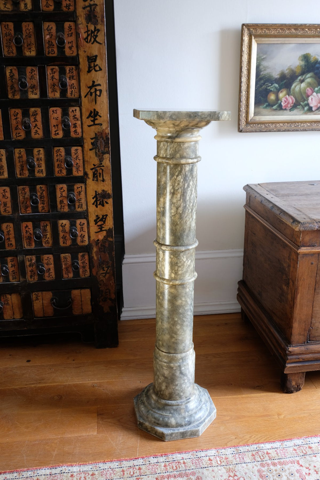 Antique Verd Antique green brecciated marble pedestal column Victorian display stand