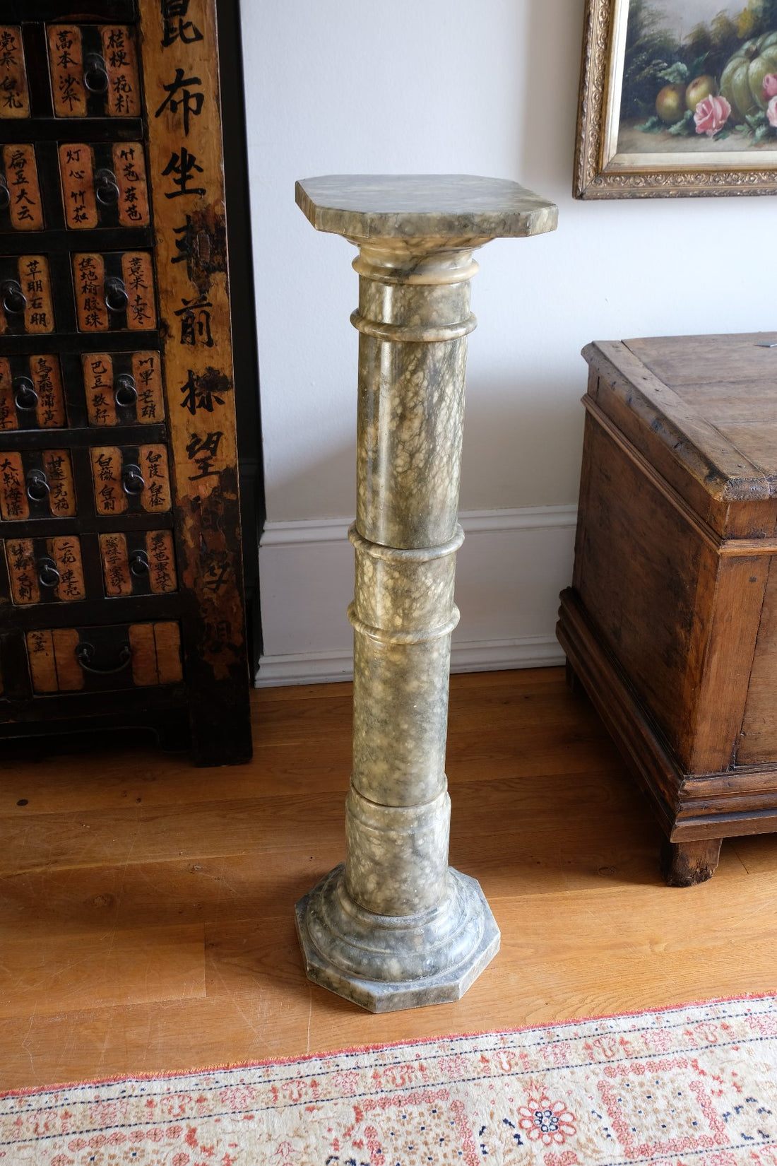 Antique Verd Antique green brecciated marble pedestal column Victorian display stand