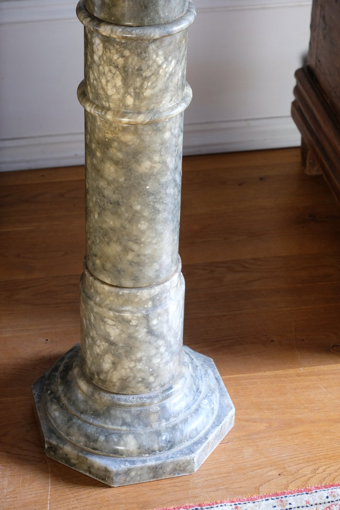 Antique Verd Antique green brecciated marble pedestal column Victorian display stand