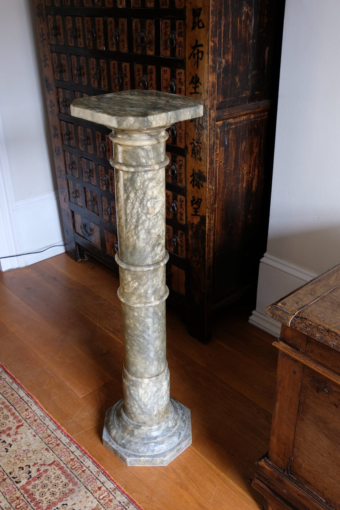 Antique Verd Antique green brecciated marble pedestal column Victorian display stand