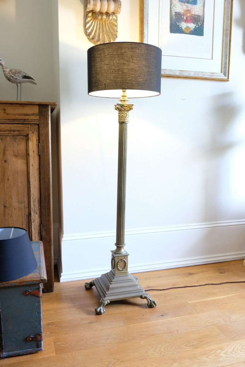 Brass Standard Lamp With Laurel Wreath & Claw Feet