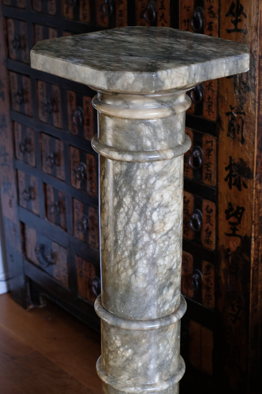 Antique Verd Antique green brecciated marble pedestal column Victorian display stand