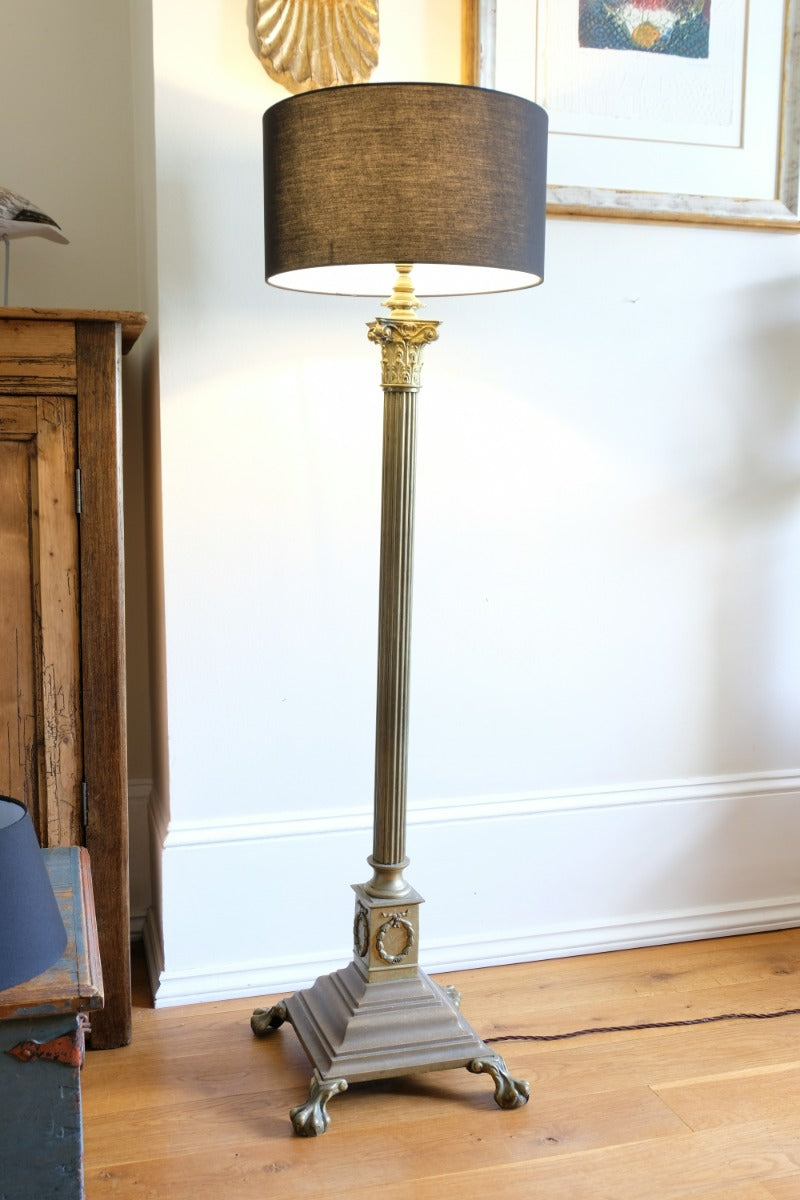 Brass Standard Lamp With Laurel Wreath & Claw Feet