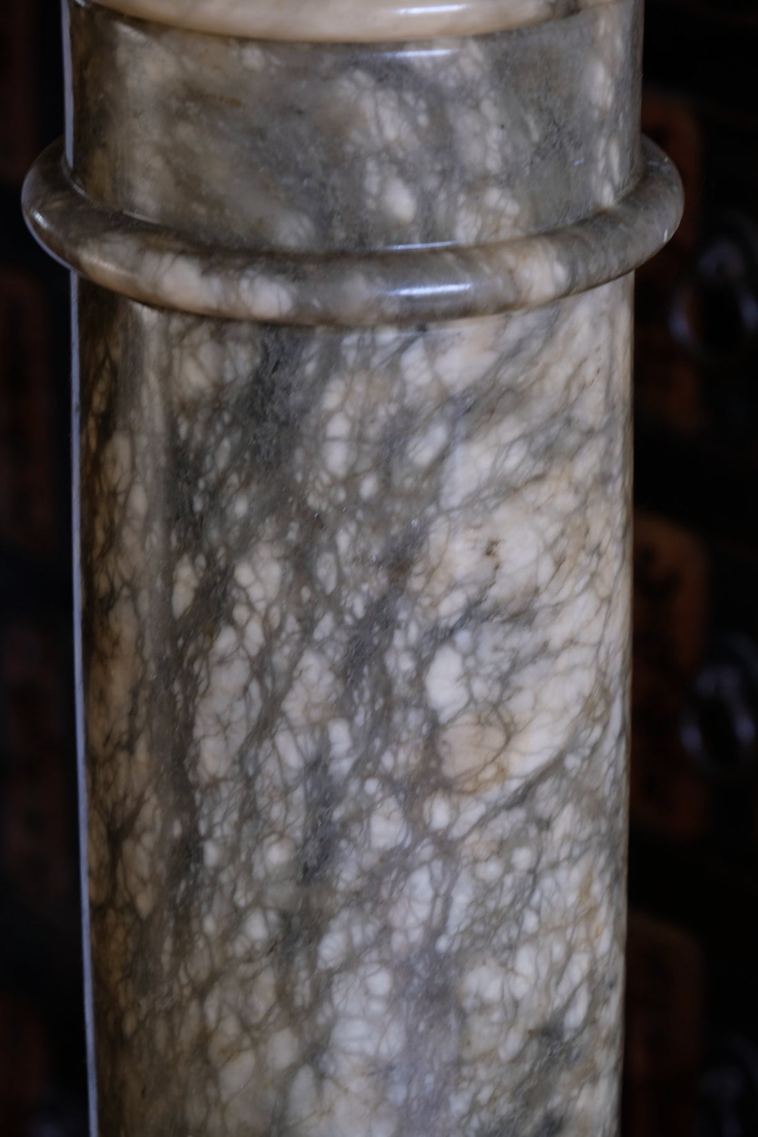 Close up of Verd Antique green brecciated marble - Antique Verd Antique green brecciated marble pedestal column Victorian display stand