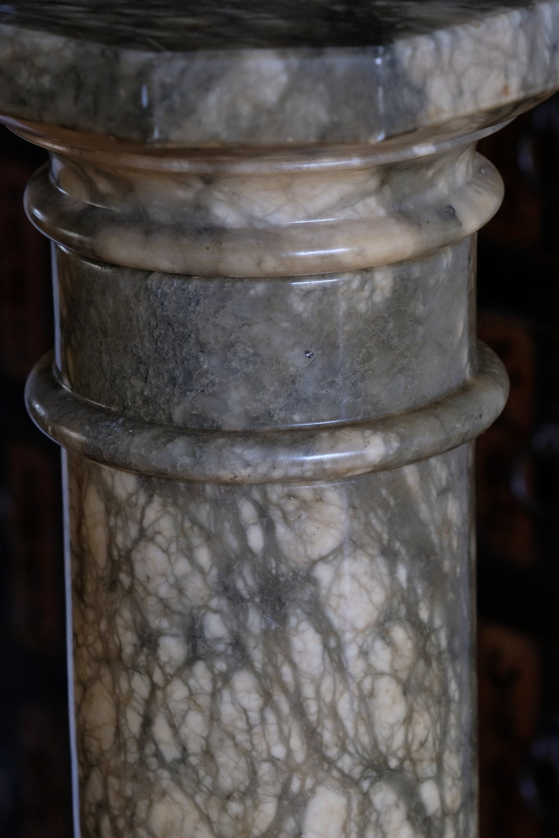 Antique Verd Antique green brecciated marble pedestal column Victorian display stand