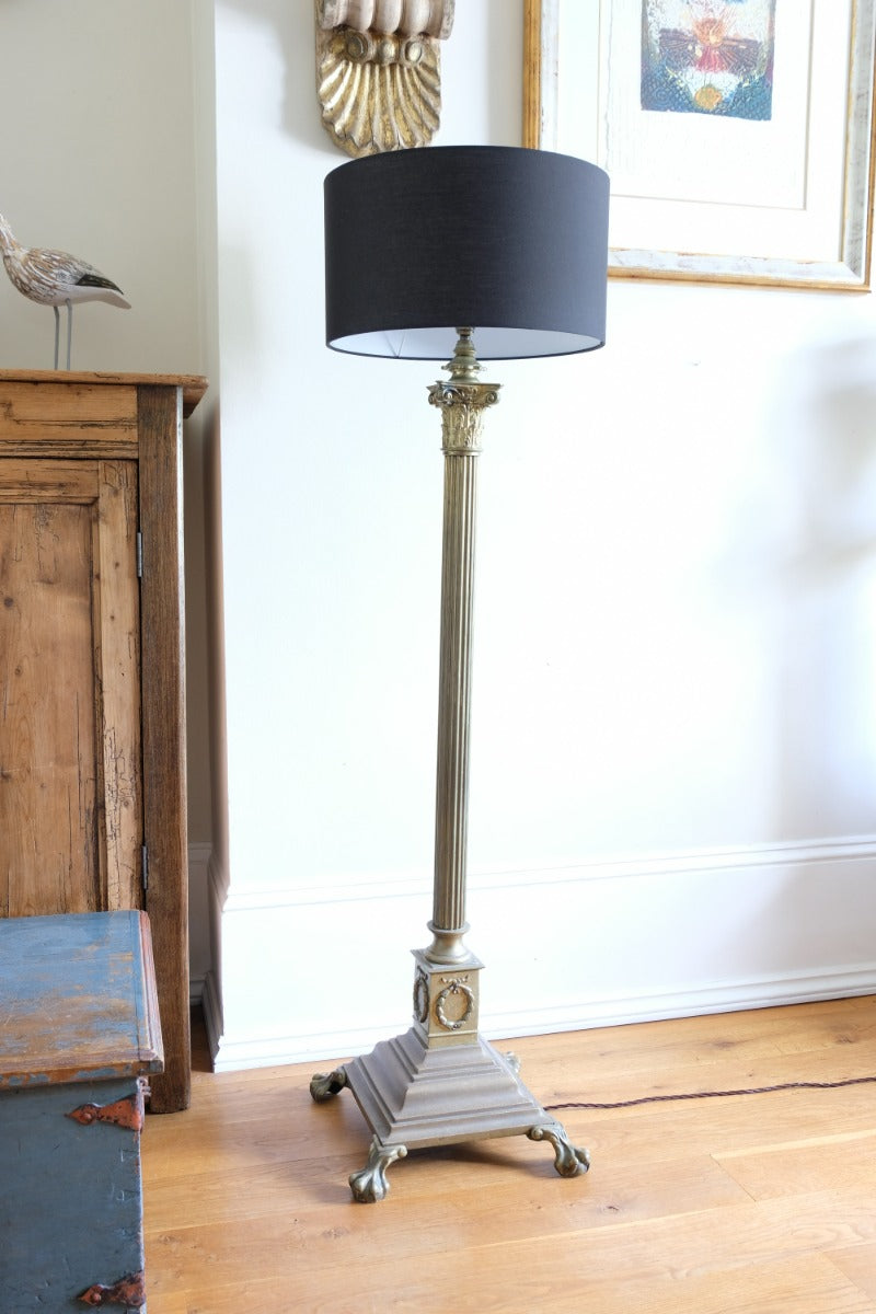 Brass Standard Lamp With Laurel Wreath & Claw Feet