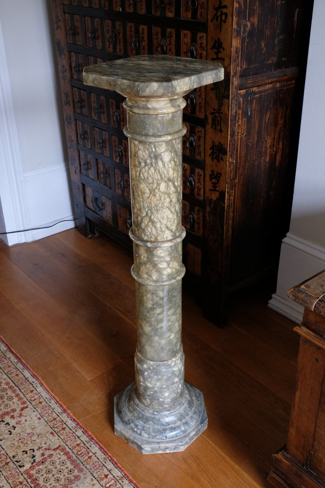 Antique Verd Antique green brecciated marble pedestal column Victorian display stand
