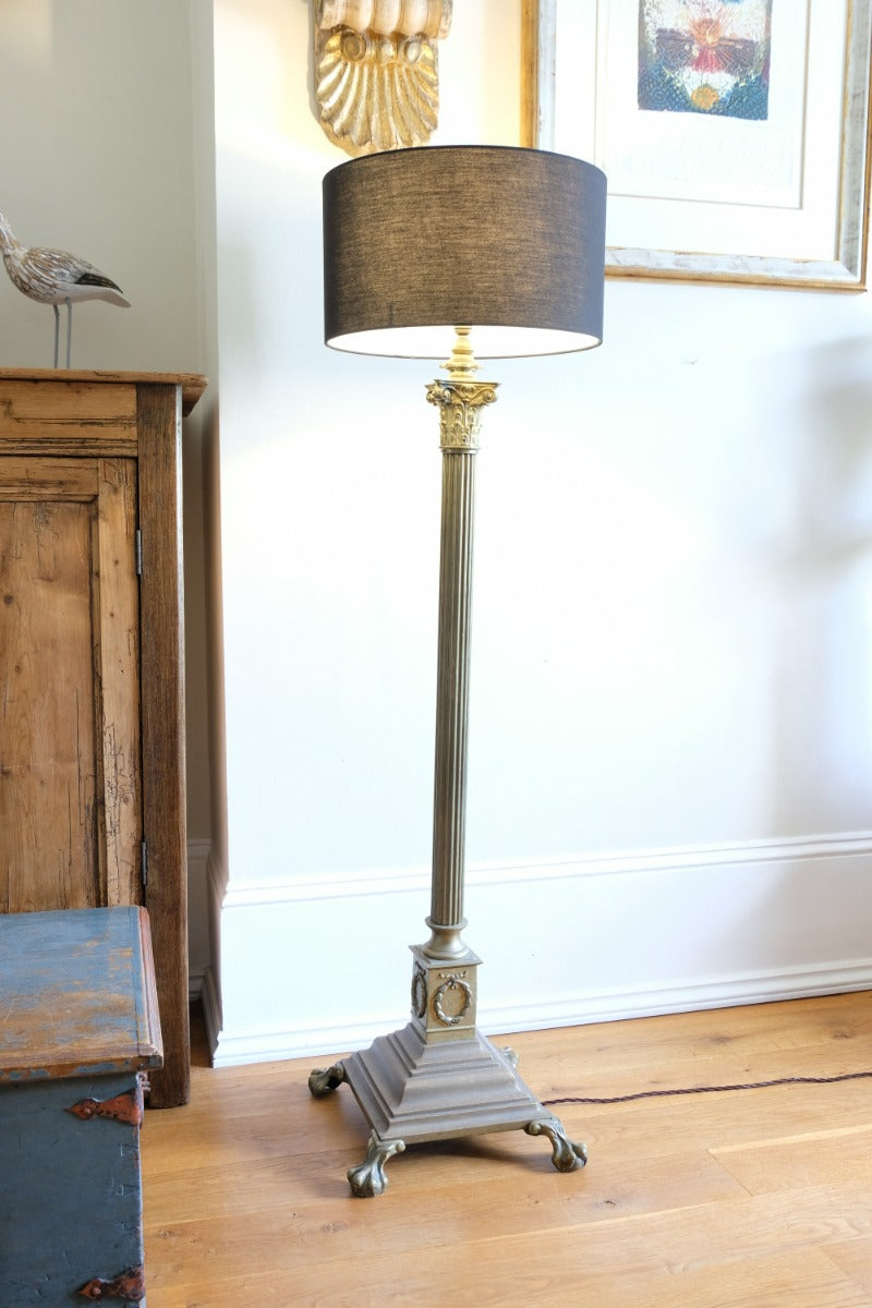 Brass Standard Lamp With Laurel Wreath & Claw Feet