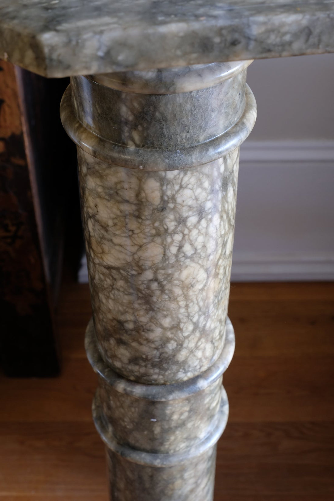 Antique Verd Antique green brecciated marble pedestal column Victorian display stand