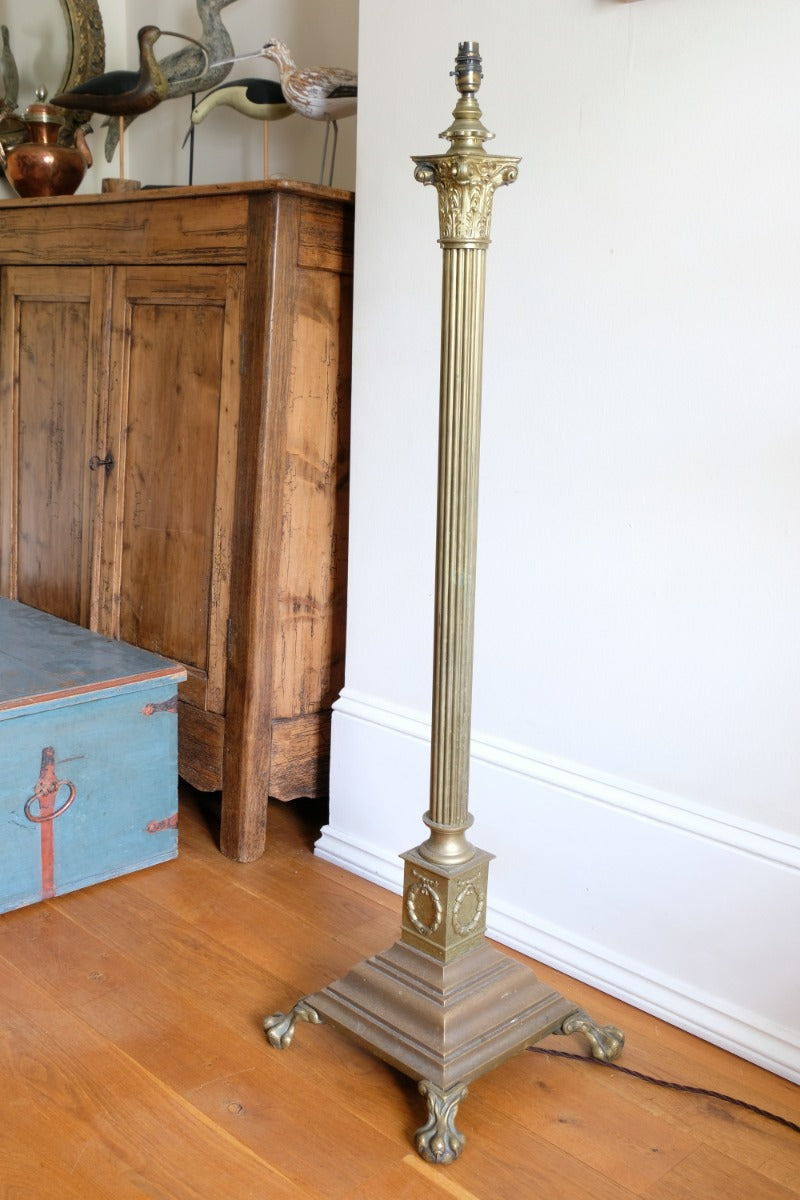 Brass Standard Lamp With Laurel Wreath & Claw Feet