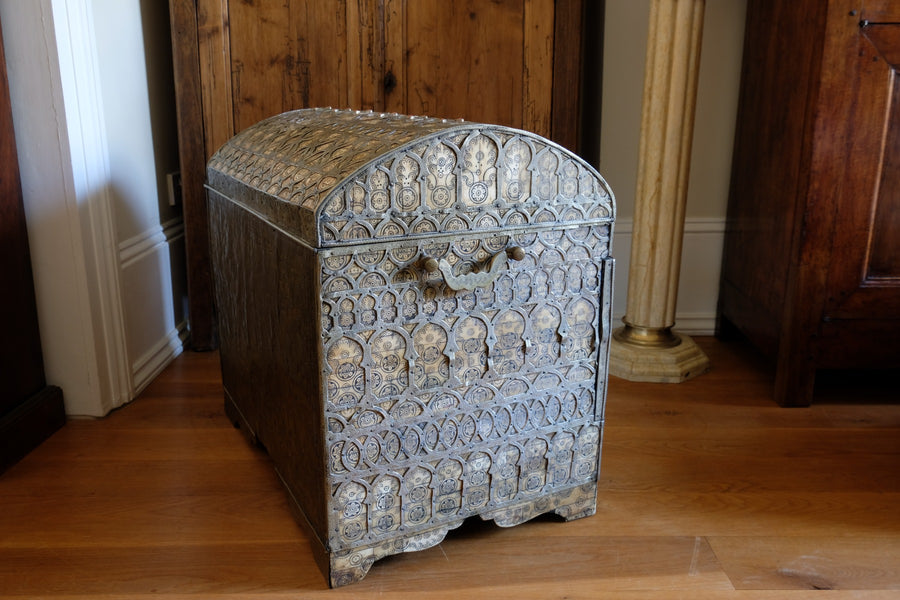 Ornate Marriage Chest Adorned with Moorish Inlay & Jeweled Accents