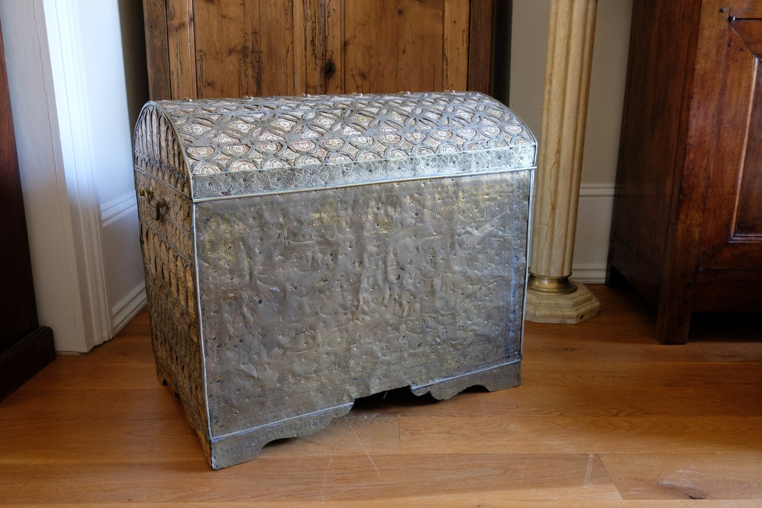 Ornate Marriage Chest Adorned with Moorish Inlay & Jeweled Accents