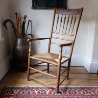 Philip Clissett Arts & Crafts Ash Rush Seat Spindle Back Armchair Circa 1890