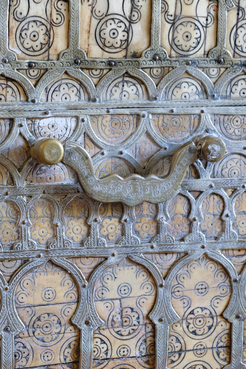 Ornate Marriage Chest Adorned with Moorish Inlay & Jeweled Accents