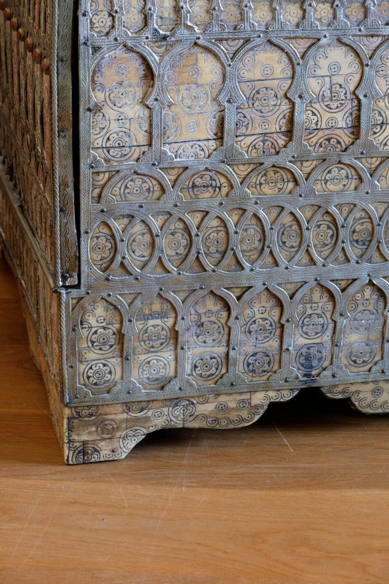 Ornate Marriage Chest Adorned with Moorish Inlay & Jeweled Accents